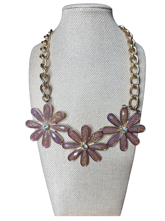 Jewelry - Gold Chain Pink Flower Statement Necklace